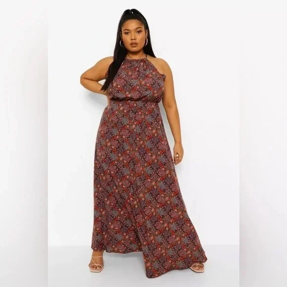 boohoo | PLUS FLORAL HIGH NECK MAXI DRESS Various Sizes Available - Picture 4 of 6